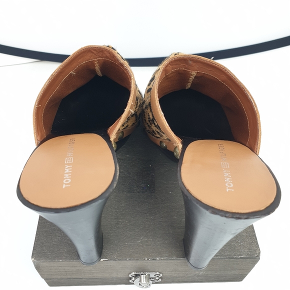 Tommy Hilfiger mules leopard pony hair wooden high heels size 8 - Picture 7 of 16